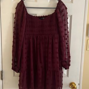 Francescas maroon sheer sleeve mini dress!
